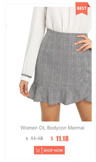 Women OL Bodycon Mermaid Pencil Plaid Skirt High Waist Slim Ruffles Package Hip Tight Classy Sexy Saias Jupes Falads Femme