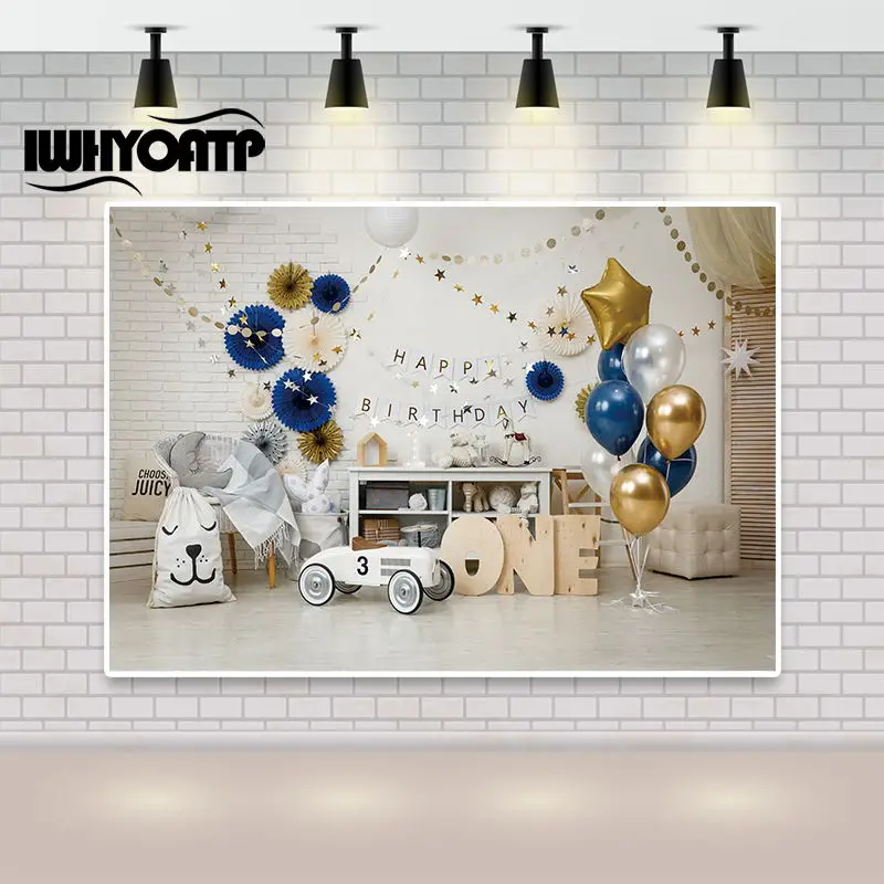 

IWHYOATP Birthday Photocall Balloons Bears Stars Toy Children Newborn Photography Backgrounds Baby Shower Backdrops Photo Studio