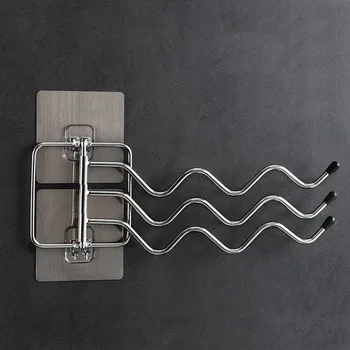 

2pcs Stainless Steel Space Saving Multifunction No Drilling Kitchen 3-Arms Self Sticky Swivel Towel Rack Home For Bathroom