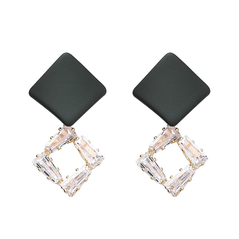 Korean Temperament Color Sweet Girl Rhinestone Earrings Simple Geometric Rhombus orecchini Party Accessoryc aretes de mujer