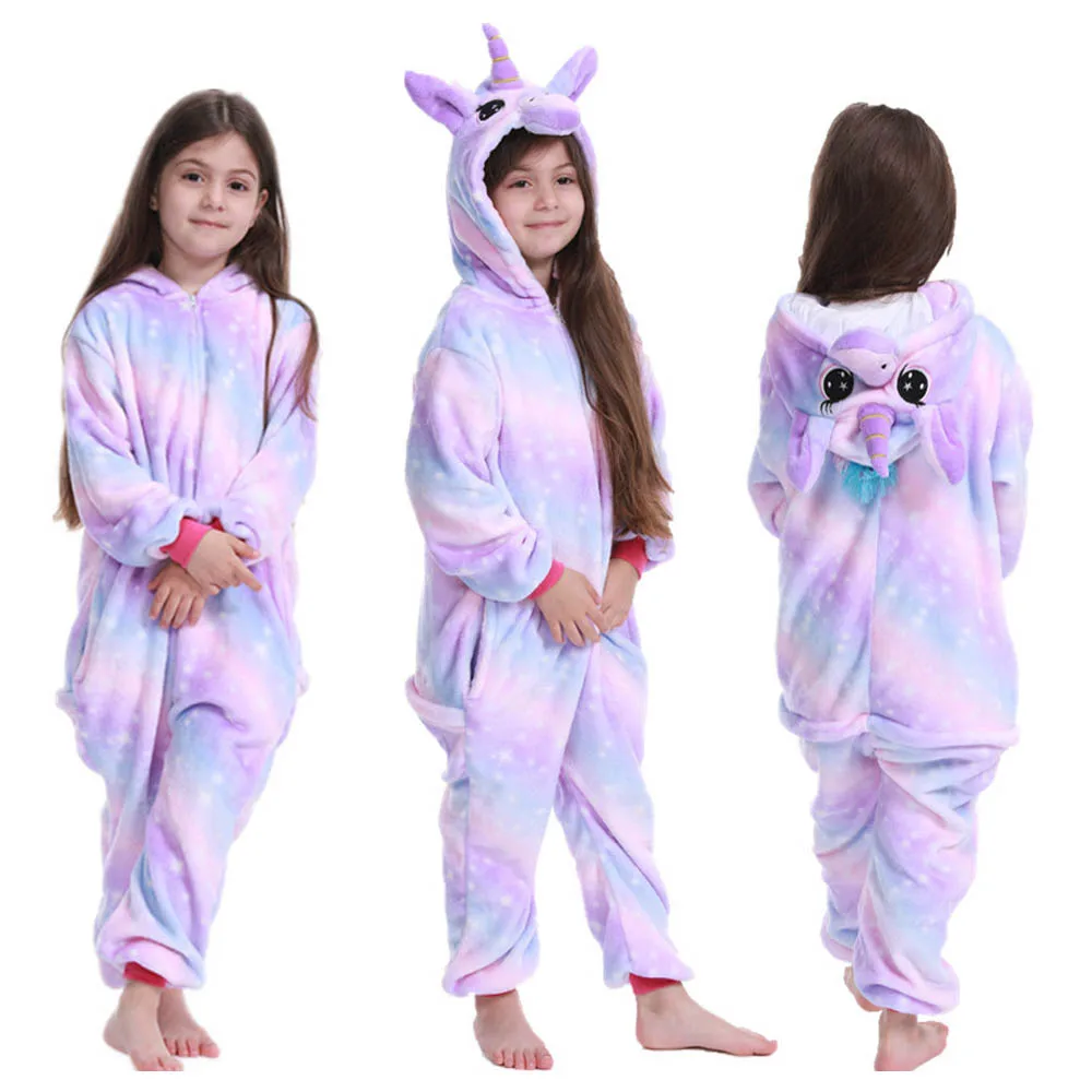 Animal Pajamas Sets Winter Flannel Cartoon Sleepwear Unicorn Pajamas Animal Unicornio panda Jumpsuit Children onesie 4-12Yrs - Цвет: LA33
