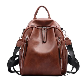 

Vintage Oil Wax PU Leather Women Backpacks High Quality Large Capacity Solid Ladies Rucksacks Luxury Brand School Bags For Girl