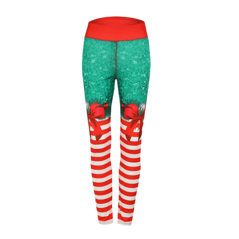 Штаны для йоги на год и Рождество, Колготки с высокой талией, быстросохнущие штаны-карандаш в полоску, колготки для тренировок в тренажерном зале