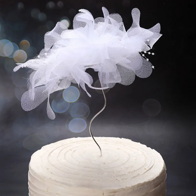 

1 Pcs Kawaii Pearl Feather Lace Birthday Cake Topper Birthday Cake Decoration Baby Shower Birthday Party Wedding Favor Supplies