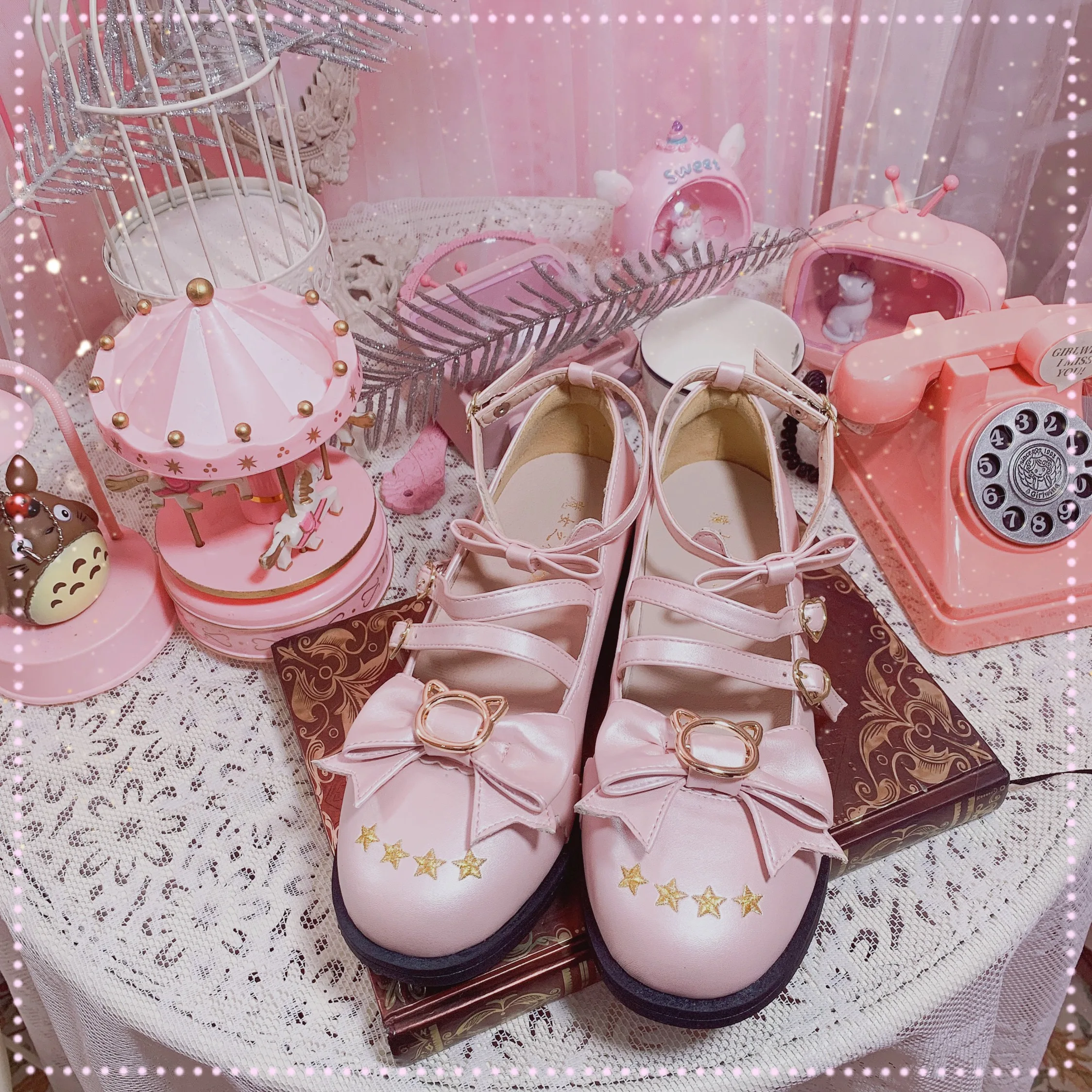 

Sweet student lolita shoes vintage round head low heel women shoes cute embroidery bowknot kawaii shoes loli cosplay kawaii girl