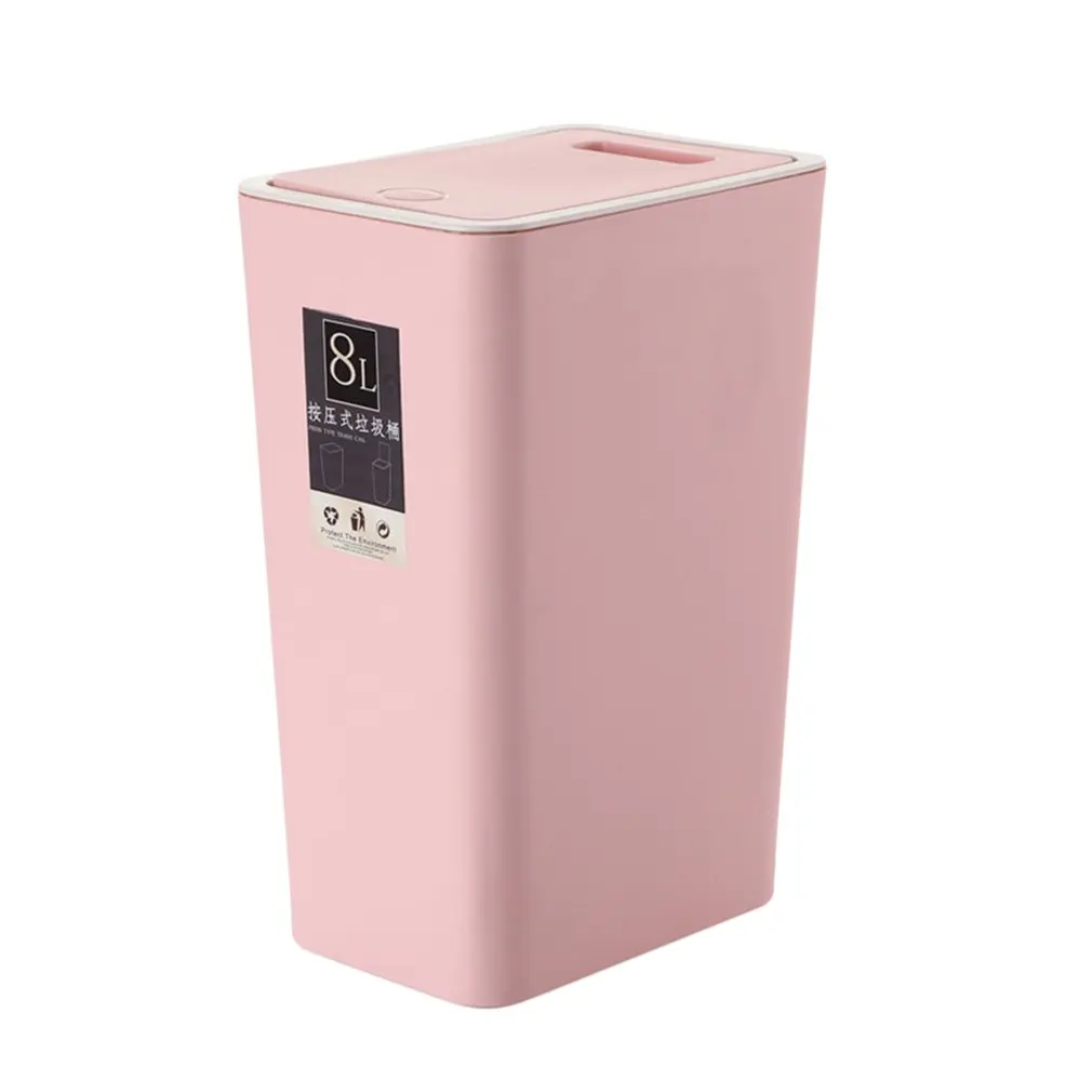 Modern Design 8L Plastic Trash Can Pressing Cover Home Kitchen Office Waste Bin Sitting Room Toilet Paper Basket | Дом и сад
