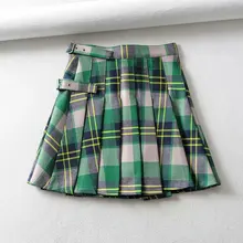 XS-L винтажная зеленая клетчатая мини плиссированная сексуальная юбка для женщин Женская винтажный с высокой талией юбки saia saias faldas falda