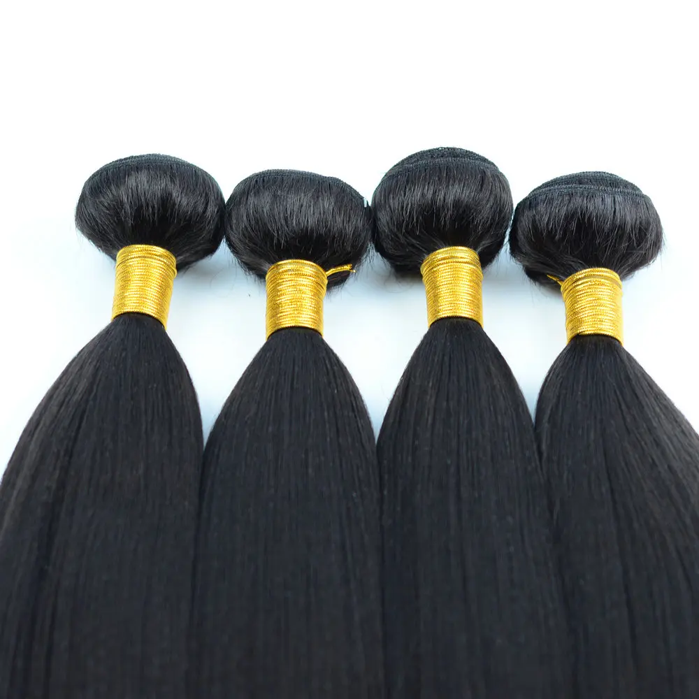 Soft Silk Yaki Straight Heat Resistant Fiber Hair Weaves With Free Closure,Yaki Wave Hair Extension 26 Inch One Bundle 100g
