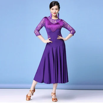 

Latin Dance Costume Dress Women Ballroom Salsa Cha Cha Dancewear Lace Perspective +Tassel Skirt Performance Exercise Clothes