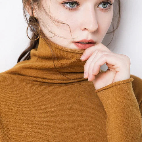 new cashmere high collar pullover inside bottoming sweater loose long sleeve autumn and winter solid color sweater women - Цвет: Golden camel