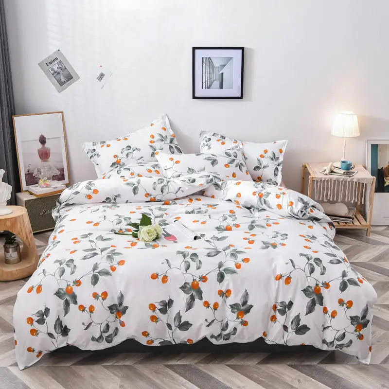 

Yaapeet 3/4pcs Pastoral Brief Bedding Set Light Grey Stripes Bed Linens High Quality Cartoon Duvet Cover Popular Soft Pillowcase