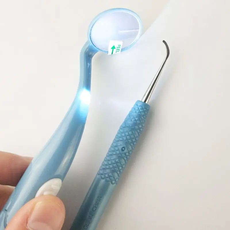 

2Pcs/Set LED Light Mini Handle Curve Angle Dental Mouth Mirror Plaque Remover Oral Hygiene Teeth Cleaning Tooth Stain Eraser