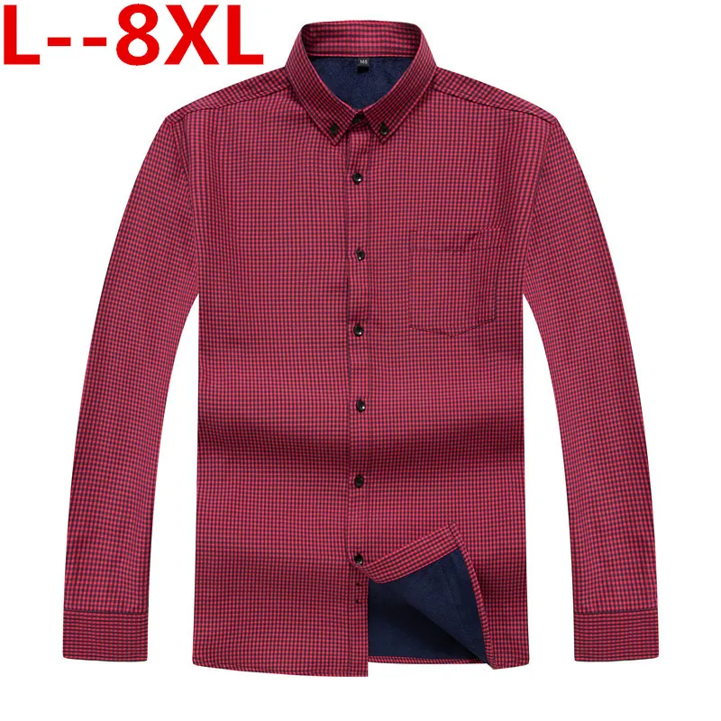 8XL 6XL мужские на зиму, теплые, фланелевые рубашки в клетку, хлопковые рубашки с длинными рукавами, мужские рабочие рубашки, Брендовые