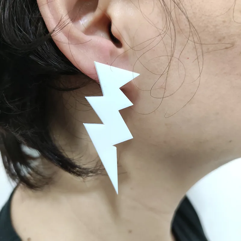 Punk Fashion Mirror Lightning Stud Earrings for Women Gold Silver Color White Black Acrylic Rock HipHop Jewelry Accessories - Image 4