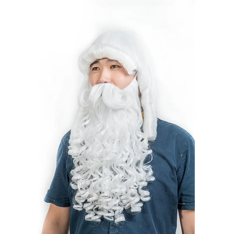 Рождественские мужские Санта Клаус длинные белые бороды парик Отец Рождество Ролевые игры парик кудрявые белые волосы и борода парик