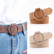 

Women Leather Belt Fashion Round Metal Buckle Female Leisure Dress Jeans Wild Without Pin Strap All-match Lady Adjustable Belts