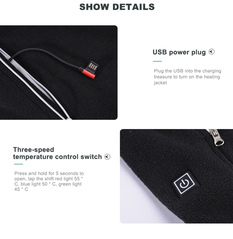 PARATAGO Winter Thermal Heating Vest Men Women Intelligent USB Infrared Heated Vest Battery Heated Jacket Hiking Coat P805