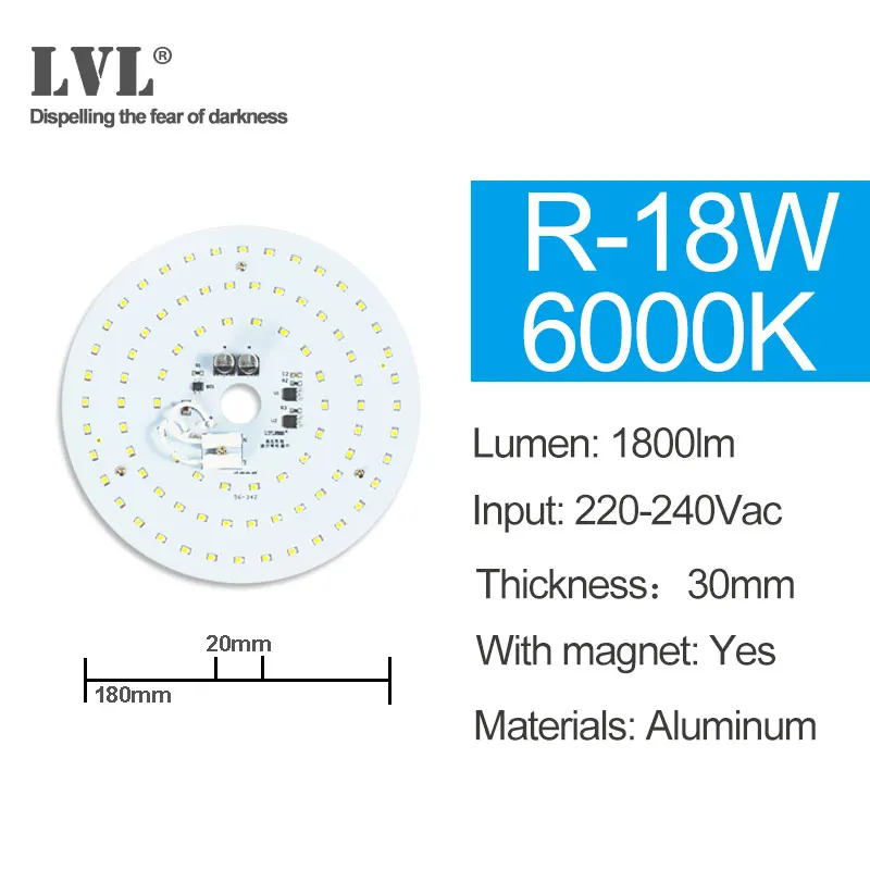 Светодиодный модуль светильник 220V 230V 240V 6W 10W 18W 25W 40W магнитное заменить лампы для проектора светильник ing источник для модернизации потолочный светильник - Цвет: R-18W-6000K
