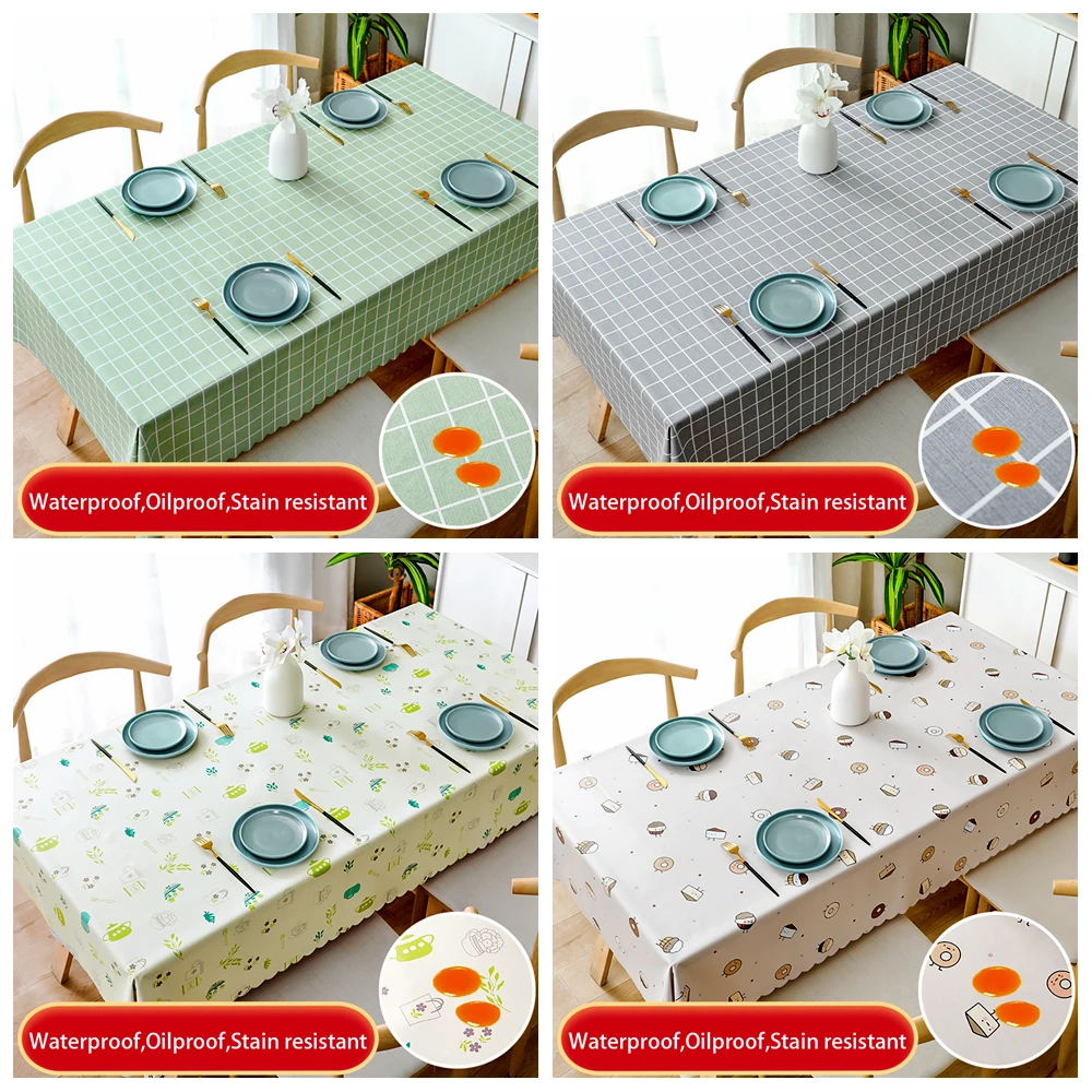 

Plaid Decorative PVC Tablecloth With Tassel Waterproof Oilproof Thick Rectangular Wedding Dining Table Cover Tea Table Cloth