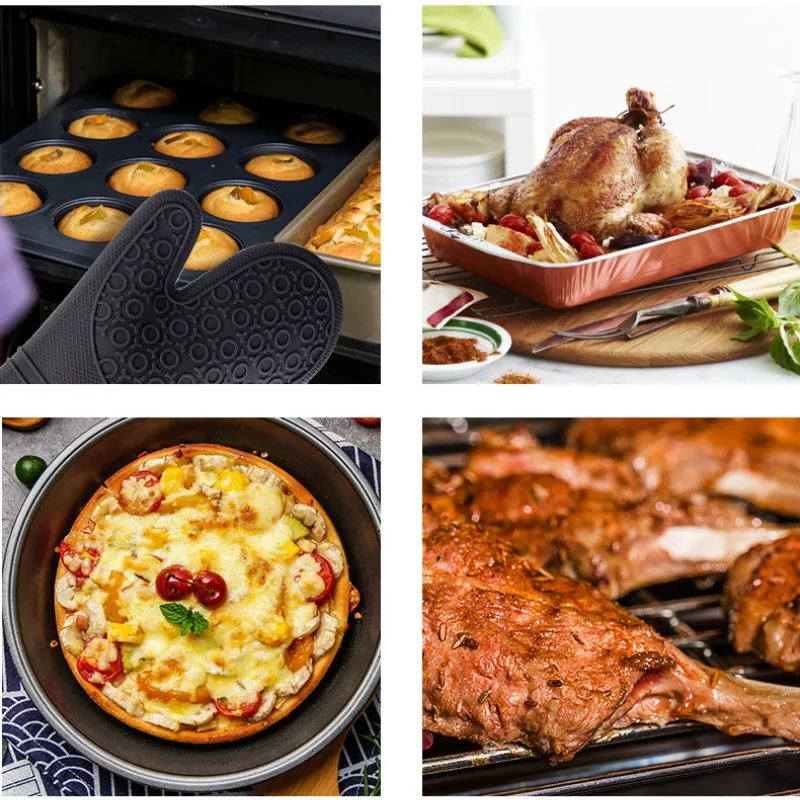 Lengthen Cotton Silicone Gloves Candy Color Heat Resistant Gloves Microwave Oven Mitts Non-Slip Pot Holders for Kitchen Baking