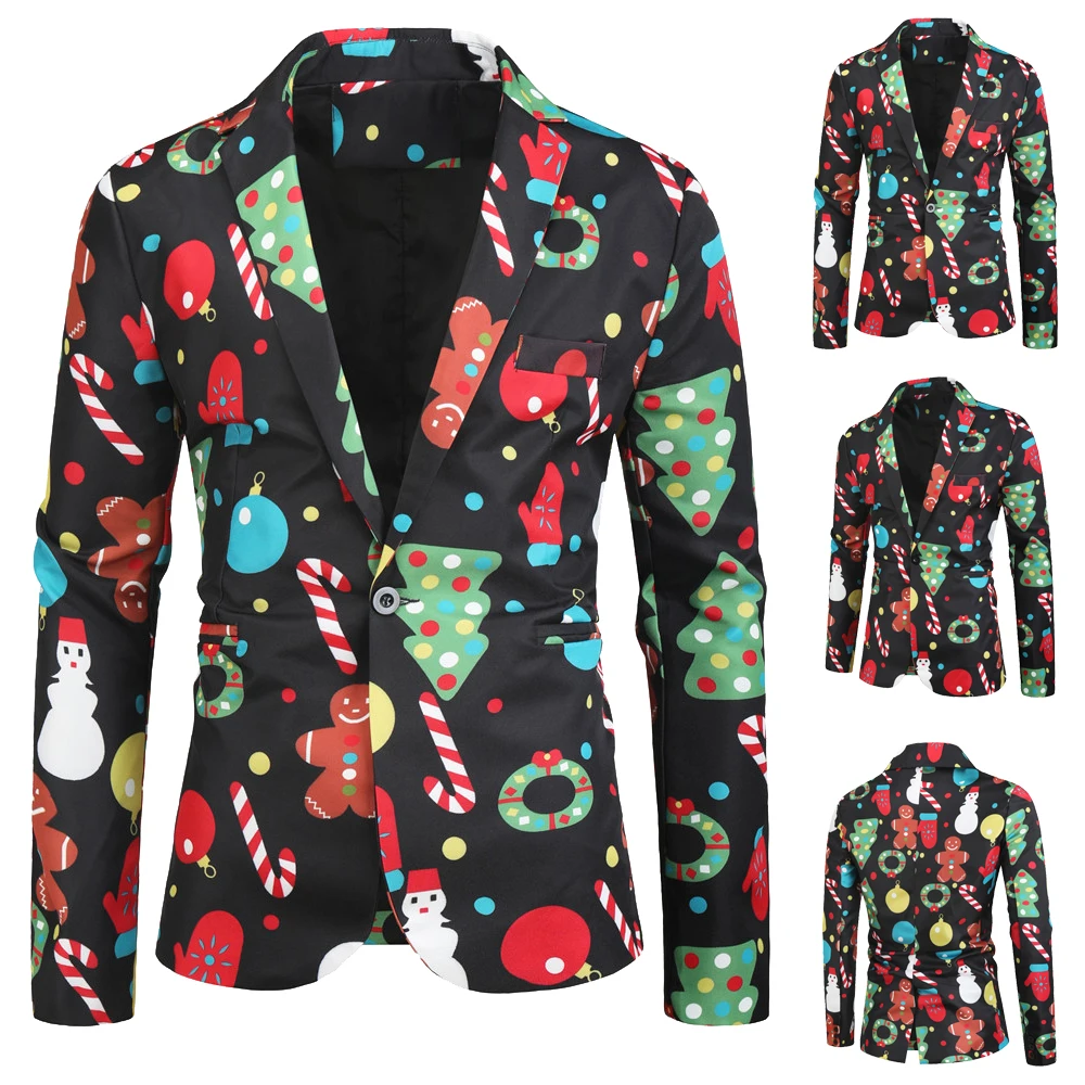 

Men's Blazer Christmas Holiday Fall Winter Regular Coat Regular Fit Breathable Casul Jacket 3D Print Cartoon Print Rainbow M-3XL