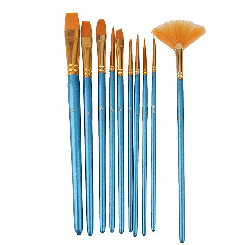 New-10pcs синяя ручка нейлоновые волосы многофункциональные кисти для краски