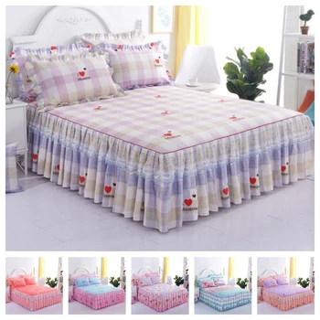 

2020 Bedding double layers lace Bed Skirt Pillowcases Bed Sheets Mattress Cover King Queen Full Twin Size Bed Cover 11 patterns