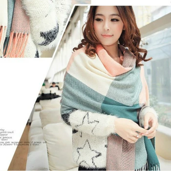 

60*200cm Autumn and Winter Ladies New Spell Color Plaid Scarf Super Long Ladies Korean Wool Scarfs Shawl