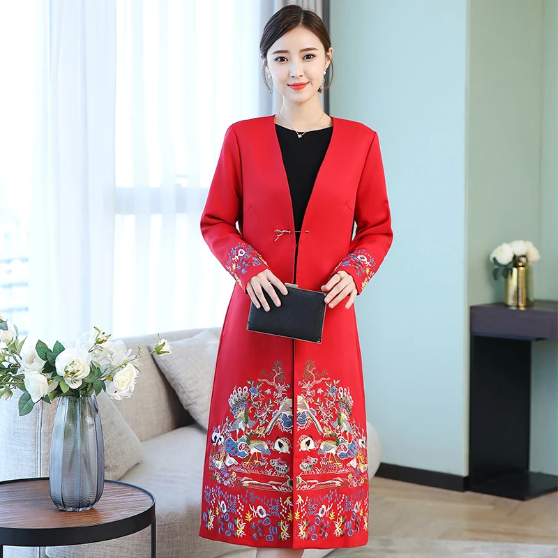 Черный костюм в готическом стиле, платье-рубашка для девочек, Женская Китайская традиционная блуза, однобортное пальто с вышивкой дракона