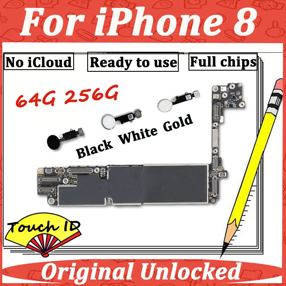Для iPhone 8,, 64g, 256g, разблокированная материнская плата, материнская плата, отпечаток пальца, Touch ID, материнская логическая плата, iCloud, разблокировка, полные чипы