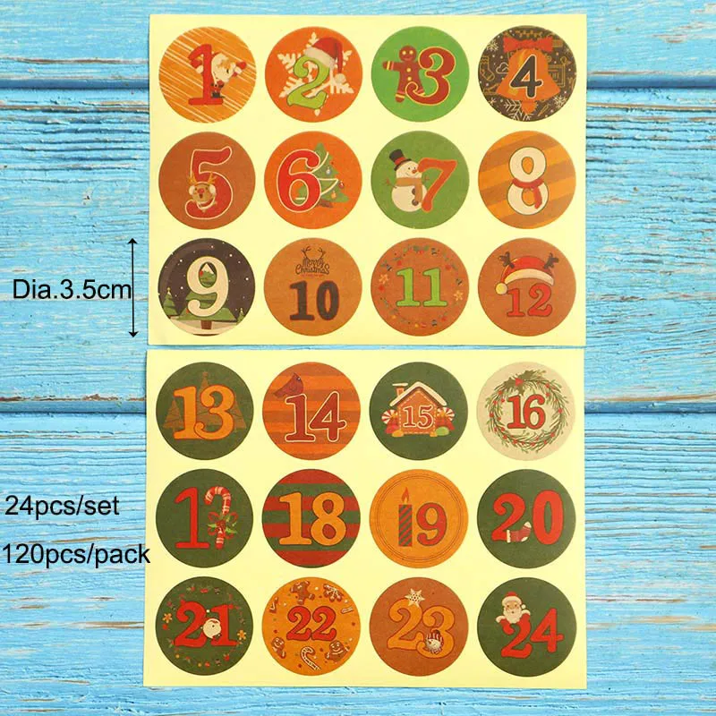 1-24number stickers 1-24 цифры, печать, наклейки, рождественские, Адвент-календарь, вечерние, декоративные, цифровые наклейки, Рождество, сделай сам, Подарочная коробка, упаковочные этикетки, 96 шт - Цвет: 1-24number stickers