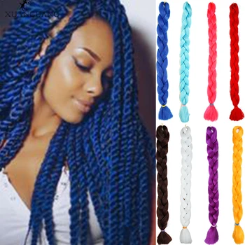 

XUANGUANG 24 inch Jumbo Braids Long Ombre Jumbo Synthetic Braiding Hair Pink white black Hair Extensions For Braid