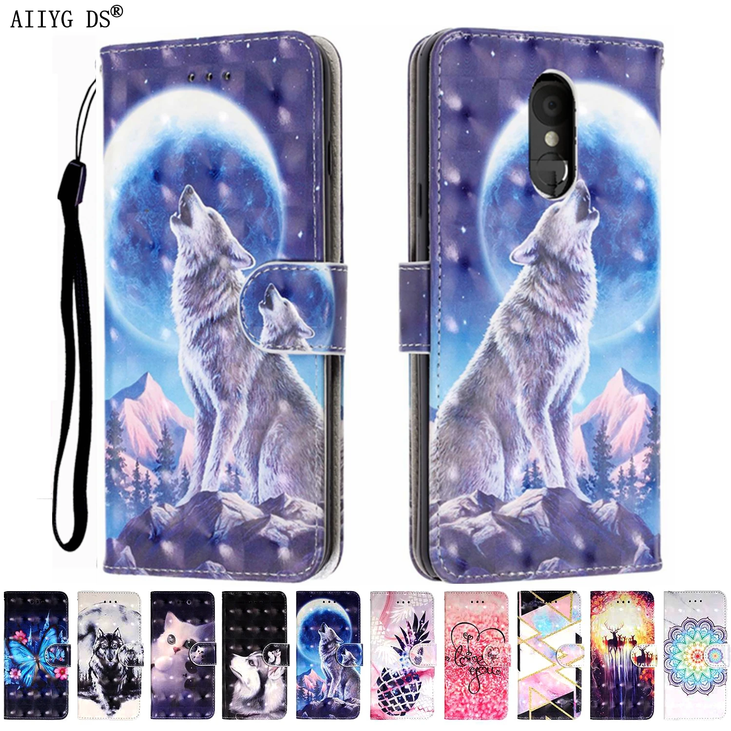 Luxury 3D Pattern Leather Flip Case for LG Stylo 5 K40 K12 Plus K50 G7 G8 V50 ThinQ Wallet Cover with Cards Slots Lanyard | Мобильные