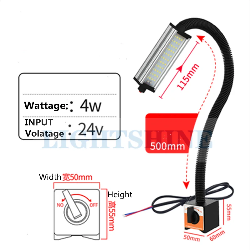 Led Machine Tool Work Lamp Waterproof Strong Magnetic Seat Punching Milling Machine Industrial Lamp 220V36V24V