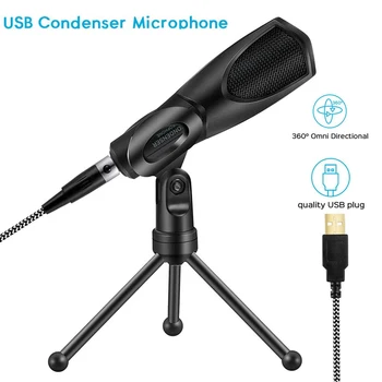 

USB Condenser Microphone 360° Omni Directional Microphone Stereo MIC Desktop Tripod Stand for PC Gaming Meeting Plug & Play MIC