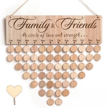

MACTING Wooden DIY Family Birthday Calendar with 50 Natural Discs for Wall Decor, Family & Friends