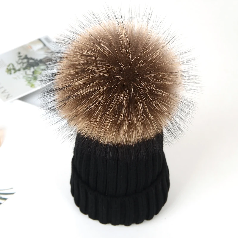 Winter Brand Female Fur Pom Poms hat Winter Hat For Women Girl 's Hat Knitted Beanies Cap Hat Thick Women Skullies Beanies