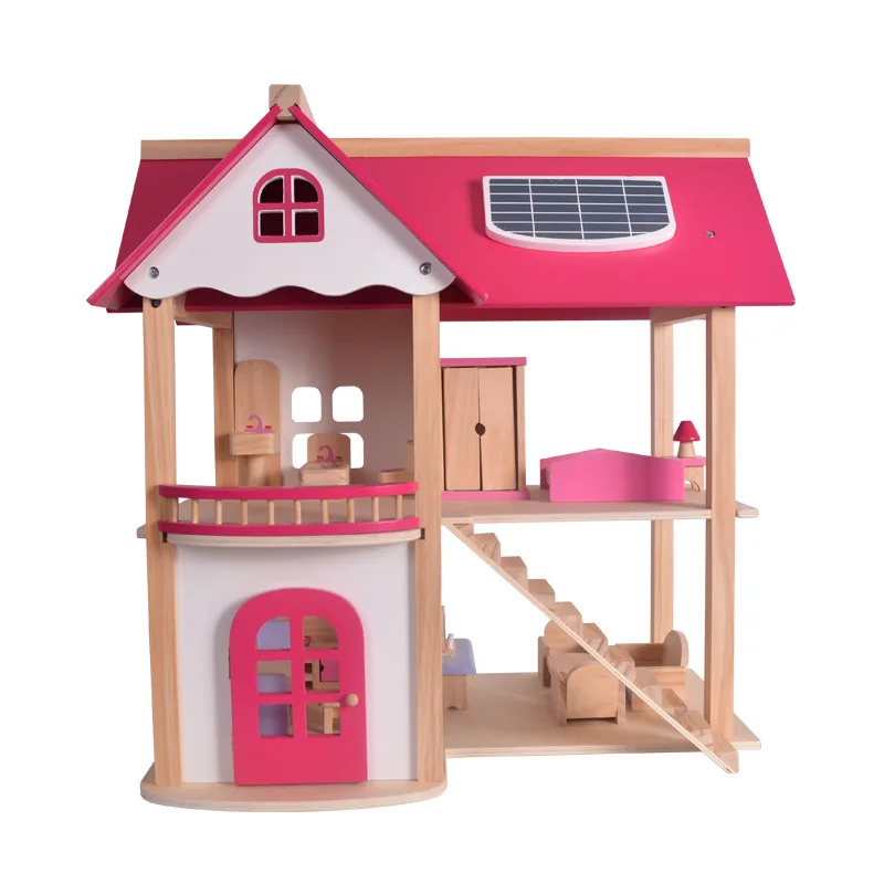 Розовый деревянный кукольный дом Детские модели куклы для кукольного домика дом вилла