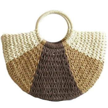 

Europe And The United States Retro Straw Bag Classic Semi-Circle Bag Transition Paper Rope Woven Bag Beach Bag Casual Hand Bag