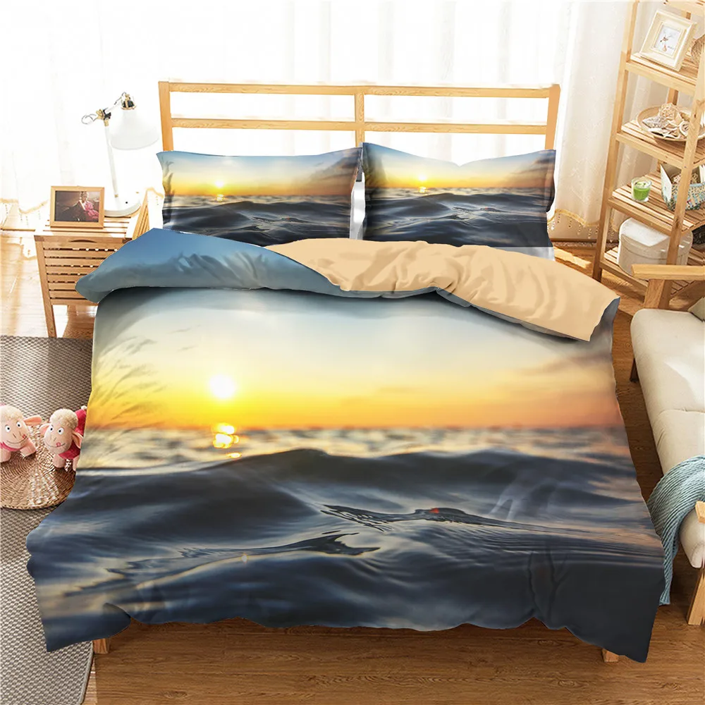 Sunset Beach Bedding Set Sea Waves Surf 
