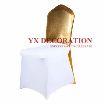 

Colorful Half Fited Bronzing Metallic Spandex Chair Cap Hood For Chair Cover Wedding Event Decoration