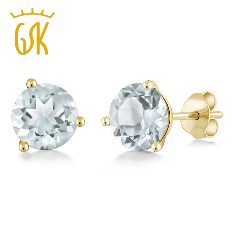 1 80 Ct круглые 6 мм Небесно-Голубой топаз 14K желтое золото мартини серьги-гвоздики |