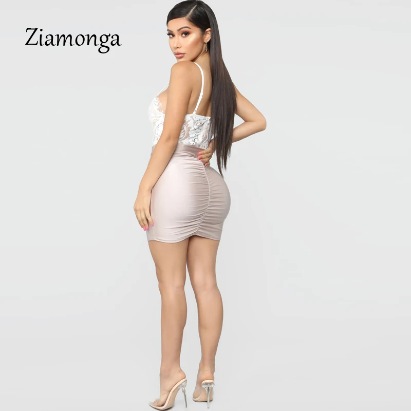 Ziamonga Sheer Lace Bodysuit Women Sexy Spaghetti Strap V-Neck Push Up See Through Jumpsuit Women Lace Bodysuits 2019 Summer New