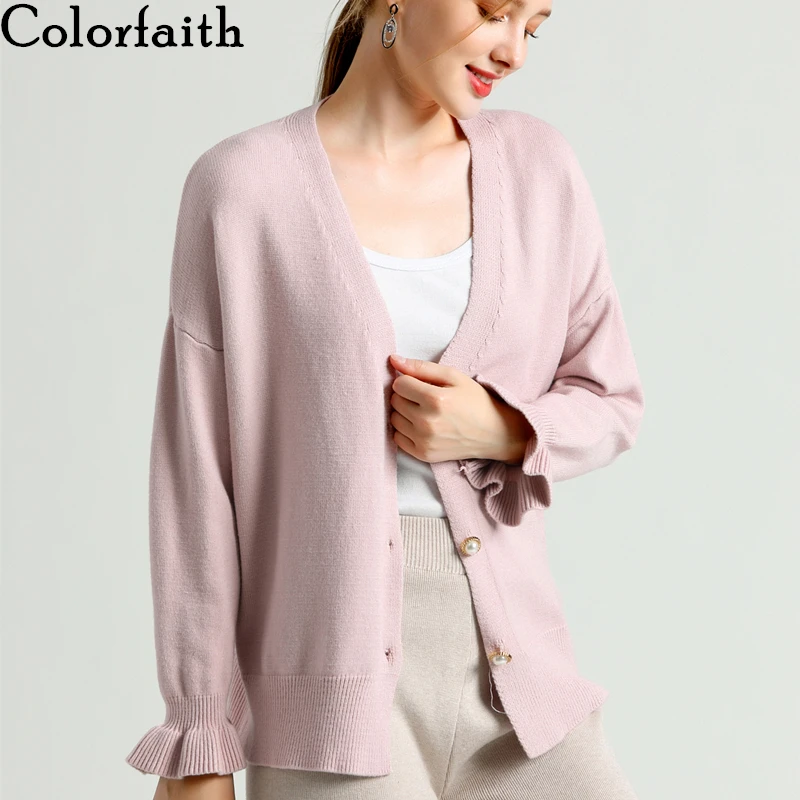 

Colorfaith New 2019 Autumn Winter Women's Sweaters Button Single Breasted Butterfly Sleeve Korean Style Cardigan Tops SW715