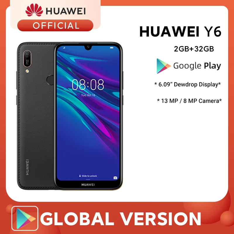 Смартфон глобальная версия HUAWEI Y6 2019 дюйма 2 + 32 ГБ 6 09 4-ядерный 13 МП | Мобильные