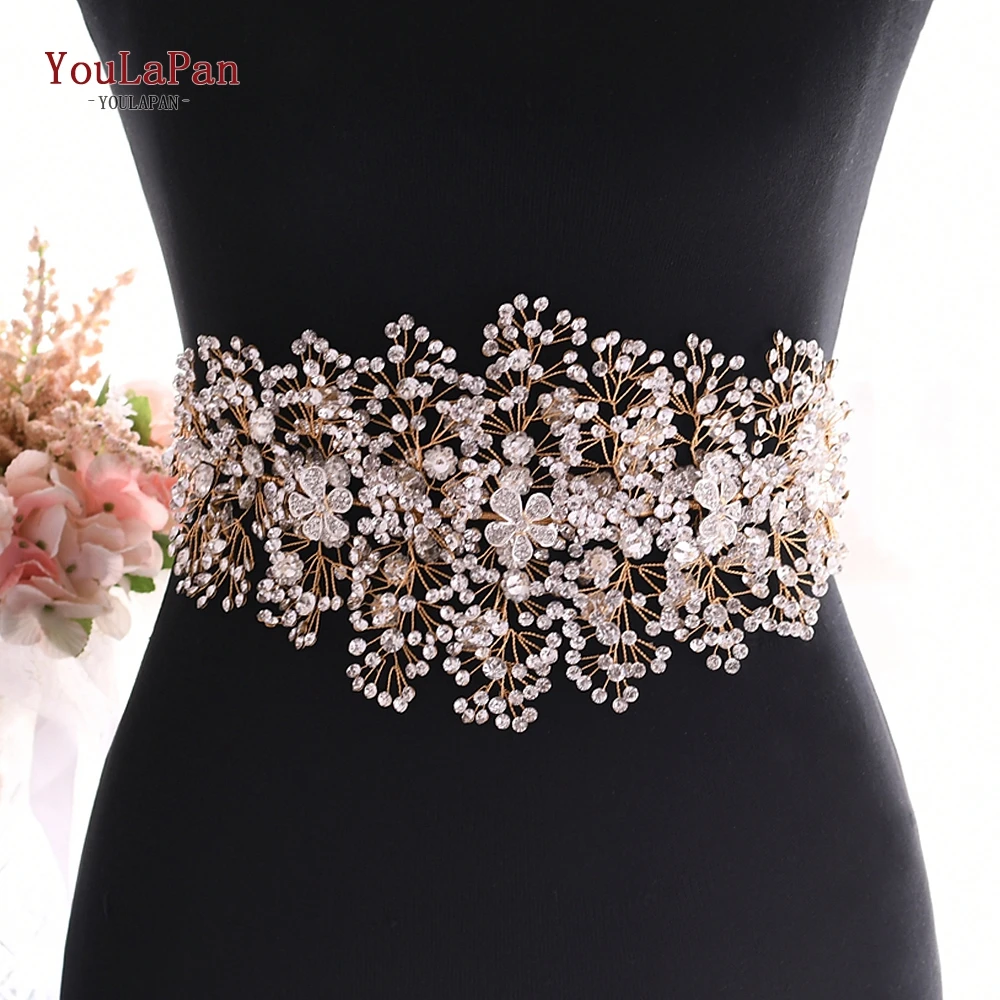 YouLaPan SH240 Golden Latest Design Girls Belt Elegant Dress Belts Wedding Flower Belt for Wedding Dress Gold Bridal Belts
