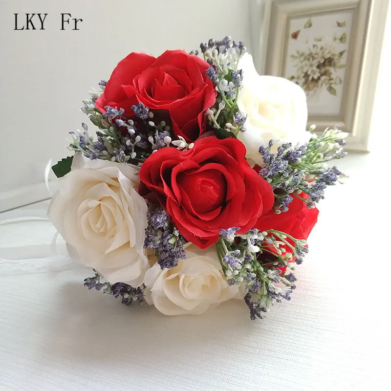 Red Lvory Bouquet LKY Fr свадебные букеты для подружки невесты Свадебный букет искусственного шелка Розы белые красные цветы букет для девочек свадебные аксессуары - Цвет: Red Lvory Bouquet