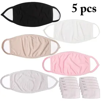 

5pcs/set Solid Color Mouth Mask Washable Breathable Dustproof Mask Face Mouth Cover With 10pcs Filter Pad Clothing Accessories