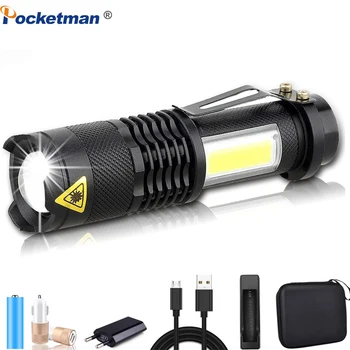 

5000LM COB+ Q5 LED Handheld Light, Zoomable, Water & Shock Resistant, for Outdoors, Emergency,14500/AA batteries (not included)