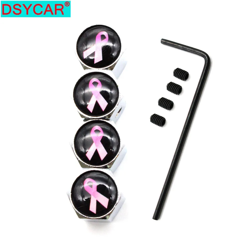 

DSYCAR 1Set Car Styling Zinc Alloy Anti-theft Pink Ribbon Logo Car Tire Valve Caps Wheel Tires Tire Stem Air Cap Airtight Covers